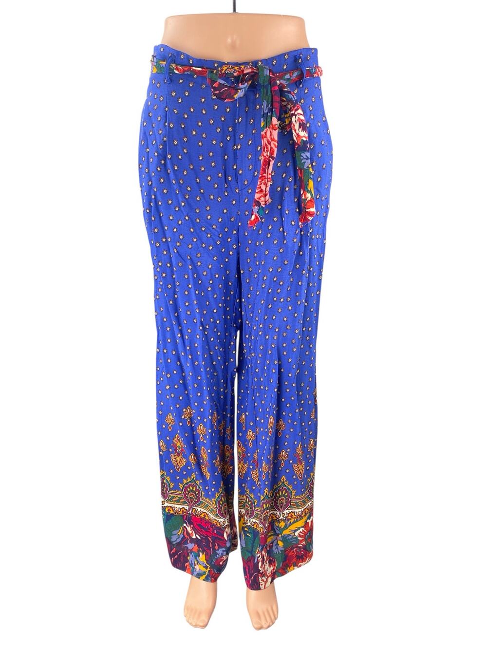 Anthropologie Ett:Twa Multicolor Floral Belted Palazzo Wide Leg Trousers Pants 4